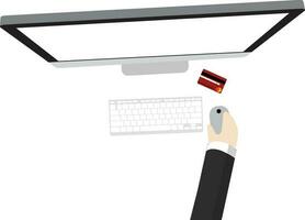 werken zakenman hand- Aan computer. vector