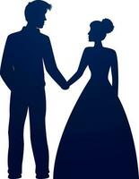 silhouet liefhebbend paar hand- Holding en staand houding. vector