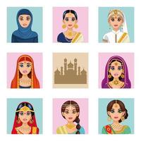 Arabische bruiden acht karakters vector