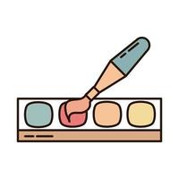 schoolonderwijs aquarel verf penseel palet aanvoerlijn en opvulling stijlicoon vector