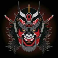 Japans legendarisch oni masker met samurai helm vector illustratie