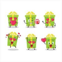 groen Kerstmis geschenk tekenfilm karakter met liefde schattig emoticon vector