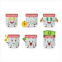 december kalender tekenfilm karakter met schattig emoticon brengen geld vector