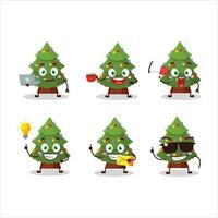 groen Kerstmis boom tekenfilm karakter met divers types van bedrijf emoticons vector