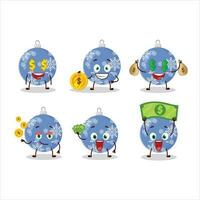 Kerstmis bal blauw tekenfilm karakter met schattig emoticon brengen geld vector
