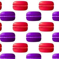naadloos patroon Purper en rood macarons. zeer gedetailleerd nagerecht, bitterkoekjes, snoepgoed, menu ontwerp, restaurants winkel. helling macarons. vector illustratie