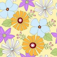 retro zomer bloemen patroon. mooi wijnoogst bloemen. groovy nostalgie. voorjaar weide. naadloos digitaal papier, achtergrond, behang. vector