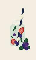 hand- getrokken vector illustratie van fruit doordrenkt water in een glas kan. verschillend assortiment fruit en groenten in een water voor ontgiften en verfrissing voor een tropisch vakantie