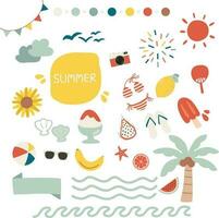 hand- getrokken vector illustratie reeks van zomer vakantie uitstraling sticker pak. schattig vakantie elementen tekening in vlak stijl ontwerp