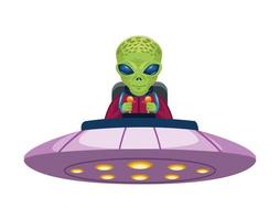 alien rijdende ufo vector