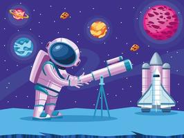 astronaut met telescoop vector