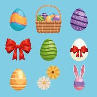 bundel van negen happy easter set iconen vector