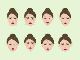 divers type gezicht vorm vrouw tegen ongerept groen achtergrond. vector