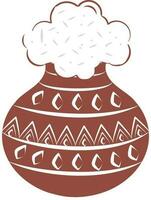 modder pot overlopend van traditioneel schotel rijst- in bruin en wit kleur. vector