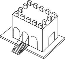 top visie van kasteel architect icoon in zwart lijn kunst. vector