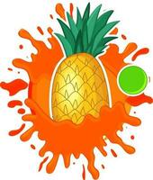 ananas fruit sticker, etiket met oranje plons. vector