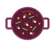 top visie Aan groenten in pot semi vlak kleur vector voorwerp. koken soep. bewerkbare tekenfilm klem kunst icoon Aan wit achtergrond. gemakkelijk plek illustratie voor web grafisch ontwerp