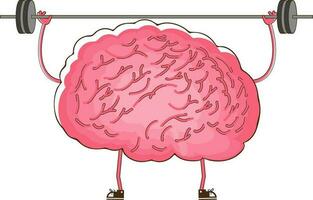 menselijk hersenen Holding barbell tekenfilm karakter element in vlak stijl. vector
