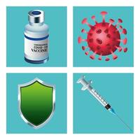 bundel van vier covid19 virus vaccin set iconen vector