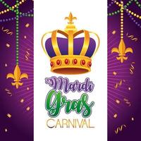 mardi gras carnaval belettering met koningin kroon vector