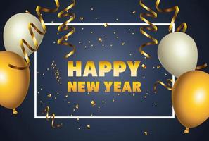 gelukkig nieuwjaar gouden letters met ballonnen helium decoratie vector