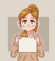 schattig klein blond meisje komische manga karakter protestlabel opheffen vector