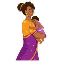 Indisch vrouw knuffelen haar zuigeling baby Aan wit achtergrond. vector