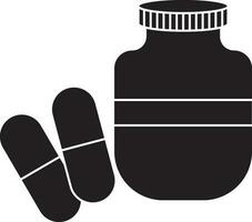 zwart en wit geneeskunde fles met pillen. vector