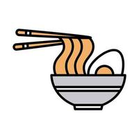 sushi oosters menu noedels gekookt ei sticks in schotel lijn en vul stijlicoon vector