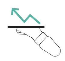 hand- tonen diagram monochroom vlak vector voorwerp. financieel tabel met pijl. bewerkbare zwart en wit dun lijn icoon. gemakkelijk tekenfilm klem kunst plek illustratie voor web grafisch ontwerp