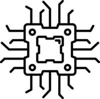 vlak stijl microchip icoon in zwart schets. vector