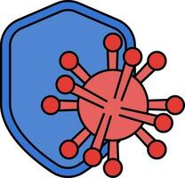 virus en schild icoon in rood en blauw kleur. vector