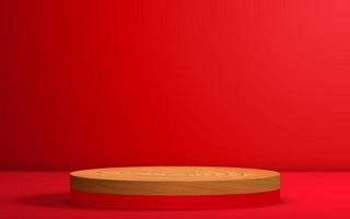houten podium op het rode podium in de rode kamer vector