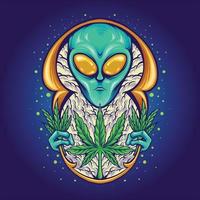 buitenaardse weed plant cannabis galaxy ruimte illustraties vector