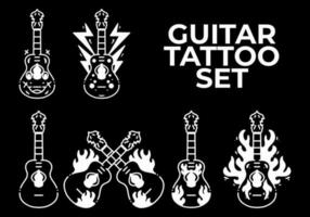 zwart en wit kleur van gitaar tatoeëren ontwerp reeks vector