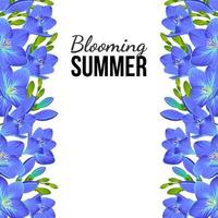 witte banner met blauwe bloemen aan de randen vector