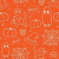 schattig oranje patroon met lijn witte kat pompoen halloween naadloze achtergrond textiel voor kinderen minimalisme papier plakboek voor kinderen vector