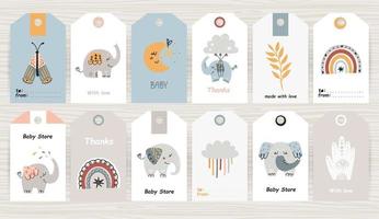 set tags met Boheemse olifanten vector