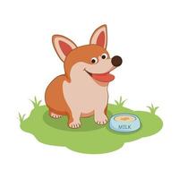 schattige corgi hond met melk vector ontwerp