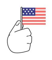 Amerikaans vlag Holding monochromatisch vlak vector hand. patriottisme viering. golvend vlag. patriottisch 4e van juli. bewerkbare lijn klem kunst Aan wit. gemakkelijk bw tekenfilm plek beeld voor web grafisch ontwerp