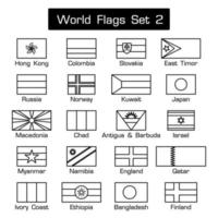 wereldvlaggen set 2 eenvoudige stijl en plat ontwerp dikke omtrek zwart en wit vector