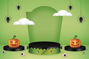 3D-productvertoning zombie-podium met pompoen en spin speciale editie halloween vector