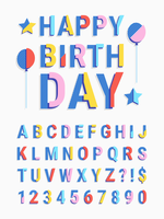 Gesneden gestreepte geometrische lettertype met tekst Happy Birthday vector