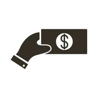 hand met bill dollar silhouet stijlicoon vector