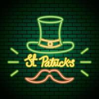 saint patricks day neonlicht met kabouterhoed en snor vector