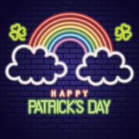 saint patricks day neonlicht met klaverblaadjes en regenboog vector