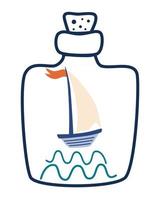 schip in een fles zomervakantie concept reizen zeereis avontuur concept sjabloon voor kaarten t-shirt prints zomervakantie fles met een schip binnen platte mariene vectorillustratie vector