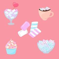 marshmallow set geïsoleerd zoet wit roze en blauw marshmallow desserts collectie vector illustratie