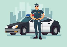 Politieman en politiewagenachtergrond vector