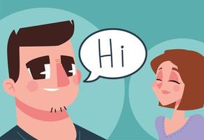jonge man en vrouw praten karakter avatar in cartoon vector
